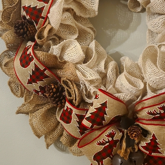 Christmas Wreath, Buffalo Check Moose Rustic Farm House Christmas Decor - Picture 3 of 4